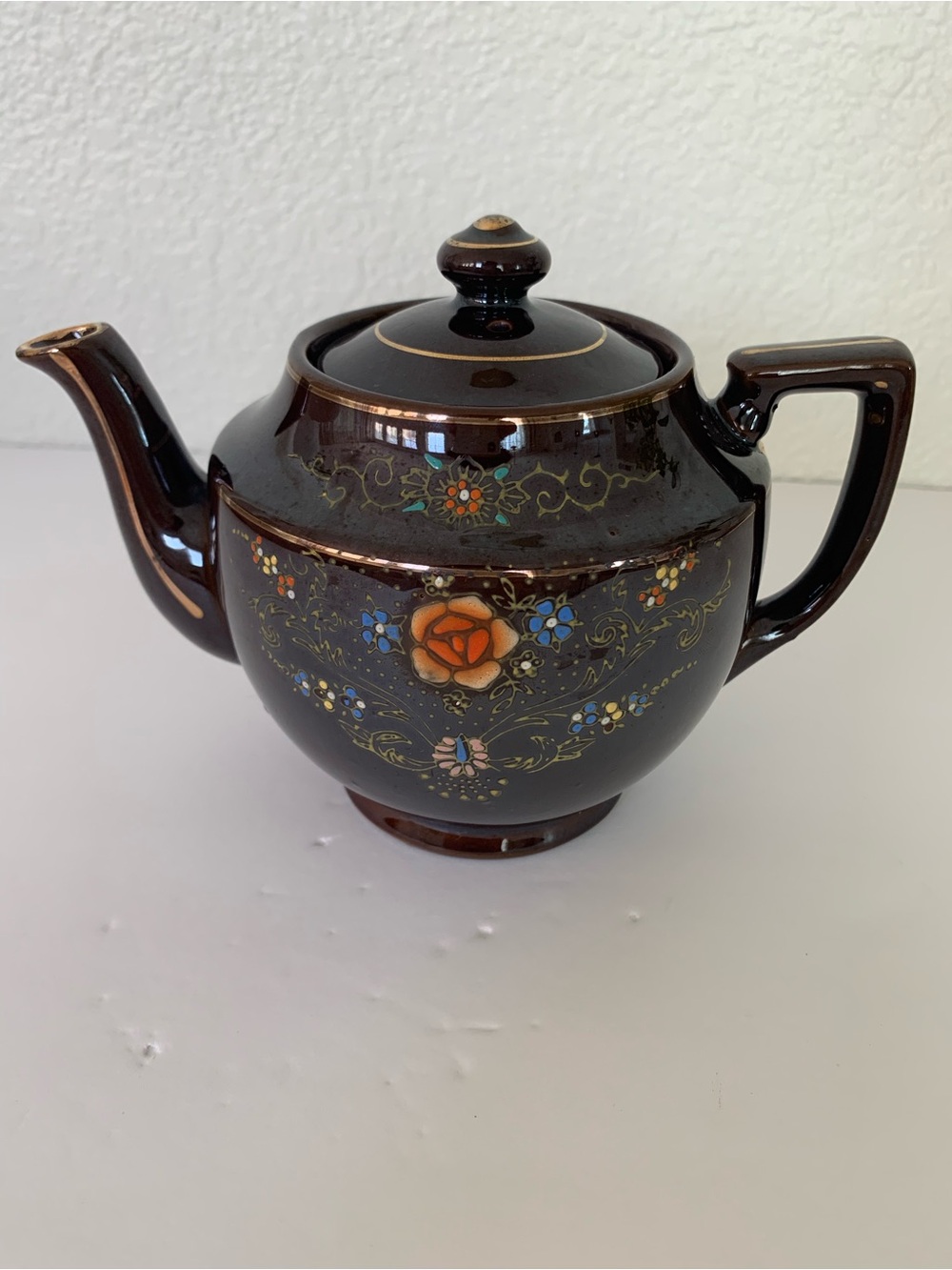 Vintage Marutomo Ware Japanese Moriage Ceramic Floral Teapot Hand Painted 1930s